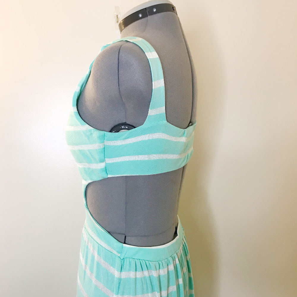 Cut out floor length dress Mint/White Stripes M